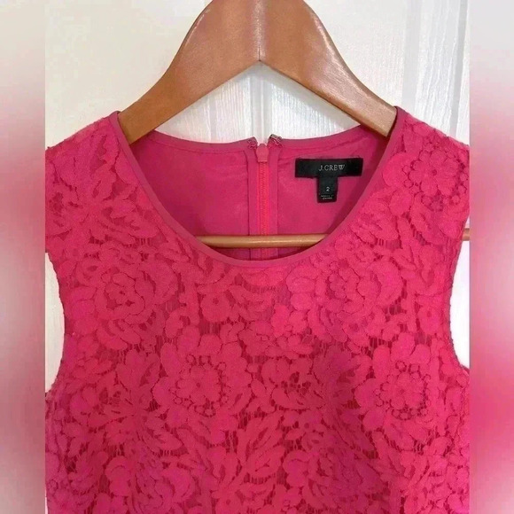 J.Crew Bright Pink Peplum Sleeveless Lace Top Size 2 - Picture 3 of 7